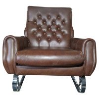 Mid Century French Cantilever Armchair with Original Brown Vinyl Upholstery - Thumbnail 1