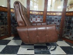 Mid Century French Cantilever Armchair with Original Brown Vinyl Upholstery - Thumbnail 4