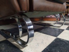 Mid Century French Cantilever Armchair with Original Brown Vinyl Upholstery - Thumbnail 6