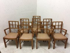Heals of London Attri, A set of 12 Lattice Back Oak Arts & Crafts Armchairs  - Thumbnail 7