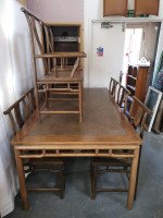 Chinese Hard Wood Dining Table & Eight Matching Chairs All with Stylized Carving - Thumbnail 4
