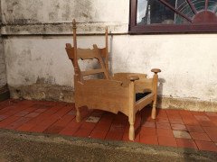 Scandinavian Pair of Oak Arts & Crafts Style Armchairs with Elongated Uprights - Thumbnail 2