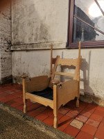 Scandinavian Pair of Oak Arts & Crafts Style Armchairs with Elongated Uprights - Thumbnail 4