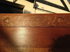 Heals, Near Pair of Arts & Crafts Single Oak 3 Foot Wide Beds with Carved Hearts - Thumbnail 7