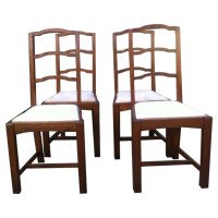 Heal's, Set of Four English Arts & Crafts Oak Arched Top Ladderback Chairs