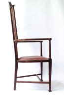 J S Henry attr. An Arts & Crafts Mahogany Armchair With Stylised Floral Inlays - Thumbnail 4