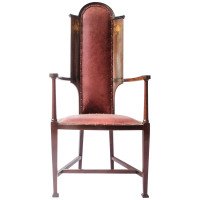 J S Henry attr. An Arts & Crafts Mahogany Armchair With Stylised Floral Inlays - Thumbnail 5