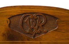 Arts and Crafts Walnut Armchair with Carved Female Heads and High Heel Shoes - Thumbnail 3