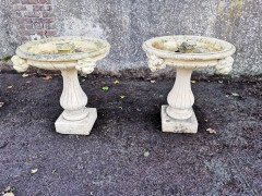 Pair of French Cast Concrete Garden Fountains with Medieval Heads to the Basins - Thumbnail 2