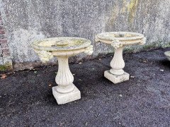 Pair of French Cast Concrete Garden Fountains with Medieval Heads to the Basins - Thumbnail 3