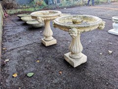 Pair of French Cast Concrete Garden Fountains with Medieval Heads to the Basins - Thumbnail 4
