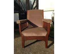 Walnut Arts & Crafts Armchair with Pyramidal Top Details & Curved Out Arms - Thumbnail 2