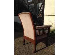 Walnut Arts & Crafts Armchair with Pyramidal Top Details & Curved Out Arms - Thumbnail 4