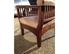 Walnut Arts & Crafts Armchair with Pyramidal Top Details & Curved Out Arms - Thumbnail 6