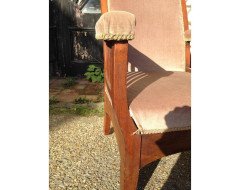 Walnut Arts & Crafts Armchair with Pyramidal Top Details & Curved Out Arms - Thumbnail 7