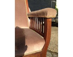 Walnut Arts & Crafts Armchair with Pyramidal Top Details & Curved Out Arms - Thumbnail 8
