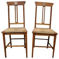 Wylie & Lochhead, a Pair of Glasgow School Oak Arts & Crafts Bedroom Chairs - Thumbnail 1