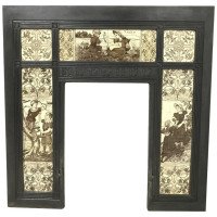 English Aesthetic Movement Cast Iron Fire Insert with Original Maw & Co Tiles - Thumbnail 1