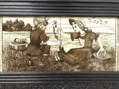 English Aesthetic Movement Cast Iron Fire Insert with Original Maw & Co Tiles - Thumbnail 5