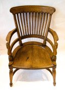 E. W. Godwin, attributed. An Oak Armchair with Shaped Back & Crinoline Hoop Stretcher - Thumbnail 2