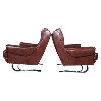 Pair of Mid-Century Modern French Cantilever Armchairs with Double Chrome Bases - Thumbnail 1