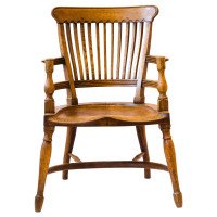 E. W. Godwin, attributed. An Oak Armchair with Shaped Back & Crinoline Hoop Stretcher - Thumbnail 1