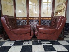 Pair of Mid-Century Modern French Cantilever Armchairs with Double Chrome Bases - Thumbnail 3