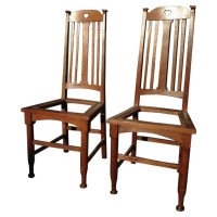 Liberty & Co Four English Arts & Crafts Oak Dining Chairs with Heart Cut-Outs - Thumbnail 1