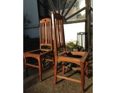 Liberty & Co Four English Arts & Crafts Oak Dining Chairs with Heart Cut-Outs - Thumbnail 2