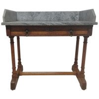 A W N Pugin Gillows, Gothic Revival Oak Marble-Top Washstand with Carved Florets - Thumbnail 1