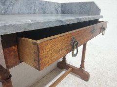 A W N Pugin Gillows, Gothic Revival Oak Marble-Top Washstand with Carved Florets - Thumbnail 9