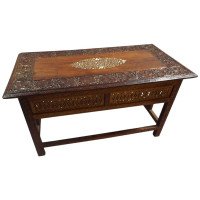 Moorish Carved and Inlaid Teak Folding Coffee Table - Thumbnail 1