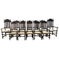 Liberty & Co. Set of 14 Gothic Style Arts & Crafts Oak Dining Chairs & Armchairs - Thumbnail 1