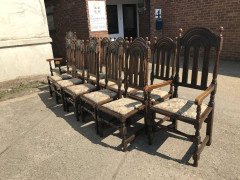 Liberty & Co. Set of 14 Gothic Style Arts & Crafts Oak Dining Chairs & Armchairs - Thumbnail 2