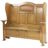 Wylie & Lochhead Style of M. H. Baillie Scott an Arts & Crafts Glasgow Oak Settle