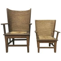Near Matching Pair of Arts & Crafts Small and Large Children's Orkney Chairs - Thumbnail 1