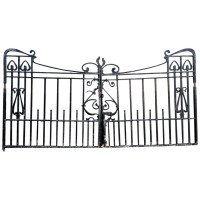 Pair of Arts & Crafts Hand Forged Iron Gates with Sweeping Top Rails - Thumbnail 1