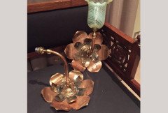 W A S Benson. Rare Pair of Large Brass and Copper Lily-Pad Reflector Wall Lights - Thumbnail 2