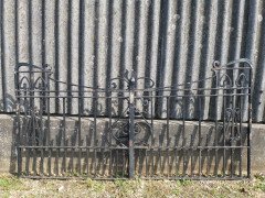 Pair of Arts & Crafts Hand Forged Iron Gates with Sweeping Top Rails - Thumbnail 2