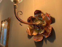 W A S Benson. Rare Pair of Large Brass and Copper Lily-Pad Reflector Wall Lights - Thumbnail 5