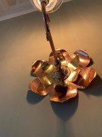 W A S Benson. Rare Pair of Large Brass and Copper Lily-Pad Reflector Wall Lights - Thumbnail 7