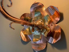 W A S Benson. Rare Pair of Large Brass and Copper Lily-Pad Reflector Wall Lights - Thumbnail 8