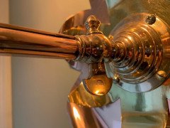 W A S Benson. Rare Pair of Large Brass and Copper Lily-Pad Reflector Wall Lights - Thumbnail 9