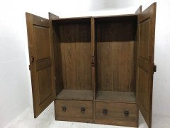 Wylie & Lochhead. A Large Arts & Crafts Oak Wardrobe With Stylised Iron Hinges - Thumbnail 2