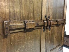 Wylie & Lochhead. A Large Arts & Crafts Oak Wardrobe With Stylised Iron Hinges - Thumbnail 5