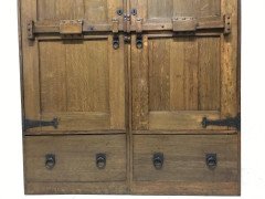 Wylie & Lochhead. A Large Arts & Crafts Oak Wardrobe With Stylised Iron Hinges - Thumbnail 6