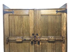 Wylie & Lochhead. A Large Arts & Crafts Oak Wardrobe With Stylised Iron Hinges - Thumbnail 7