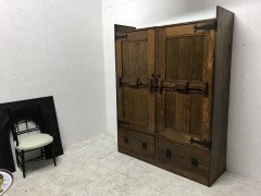 Wylie & Lochhead. A Large Arts & Crafts Oak Wardrobe With Stylised Iron Hinges - Thumbnail 8
