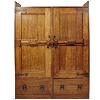 Wylie & Lochhead. A Large Arts & Crafts Oak Wardrobe With Stylised Iron Hinges - Thumbnail 9