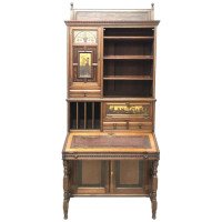 H.W. Batley Gillows & Co an Aesthetic Movement Walnut & Gilt Secretaire Bookcase - Thumbnail 1
